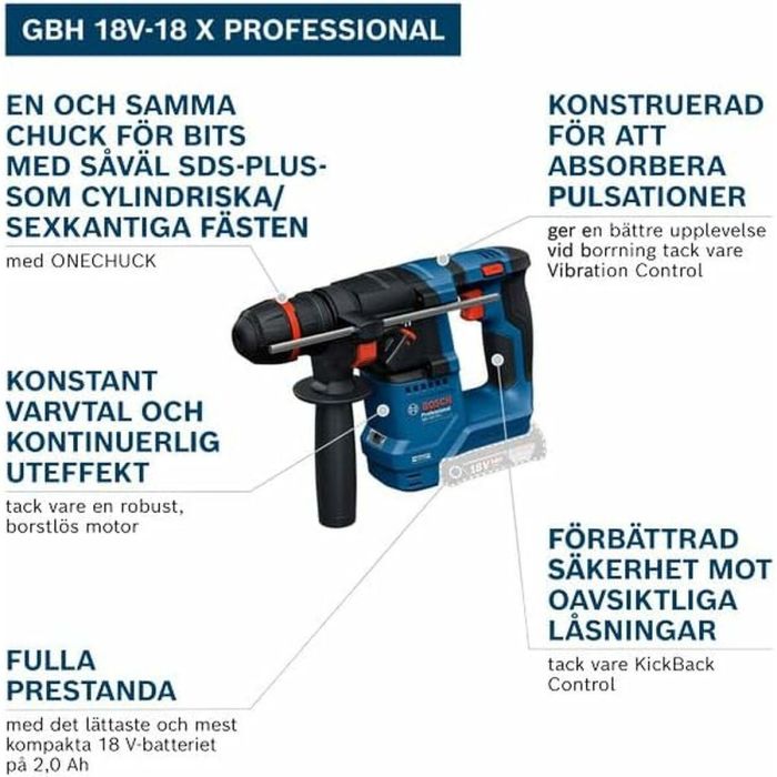 Bosch GBH 18V-18 X Taladro Percutor 18V 2Ah Inalámbrico con Control KickBack 10 Bosch GBH 18V-18 X Taladro Percutor 18V 2Ah Inalámbrico con Control KickBack 10