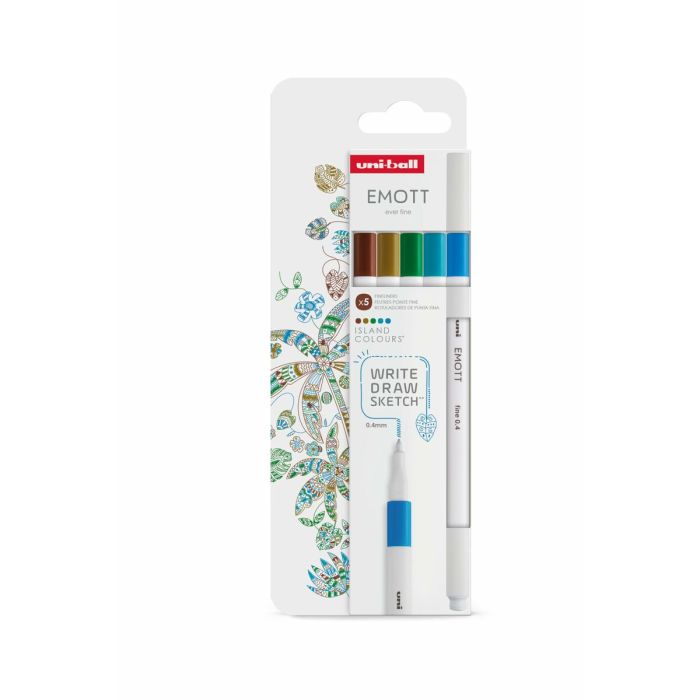 Uni-Ball Emott Rotuladores de Escritura y Dibujo, Colores Tropicales, Estuche 5 Unidades Uni-Ball Emott Rotuladores de Escritura y Dibujo, Colores Tropicales, Estuche 5 Unidades