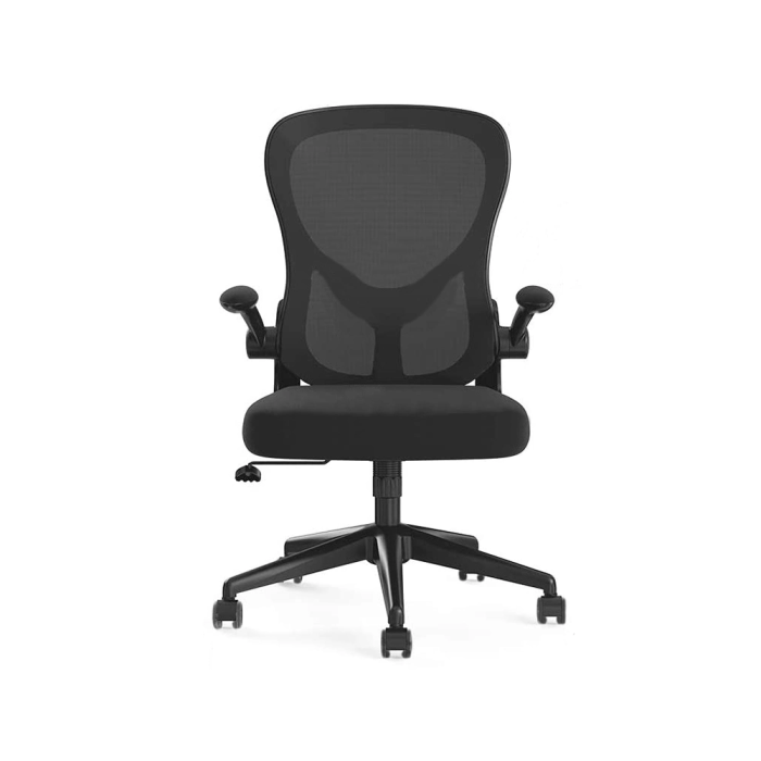 Q-connect Silla giratoria de oficina regulable en altura, asiento tapizado y respaldo de malla, color negro 1