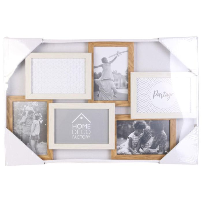 Home Deco Factory Marco para 6 Fotos Madera Blanco Colección Essentiel Decoración Paredes 49x3,4x31,5 cm 1