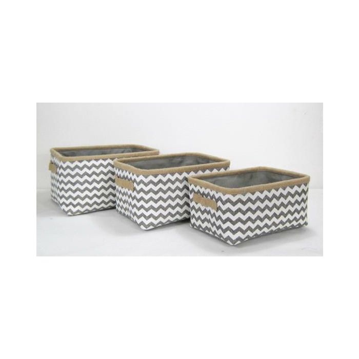 DKD Home Decor Cesta Boho Set de 3 Gris y Blanco de Poliéster Yute con Zig Zag, 31 cm Largo x 36 cm Ancho x 20 cm Alto