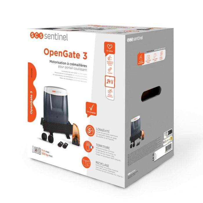 SCS Sentinel OpenGate 3 Motor de Cremallera para Puerta Deslizante 24V hasta 5m 500kg con 2 Mandos 1