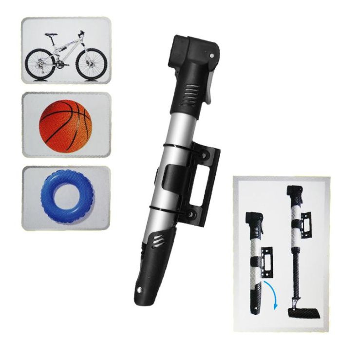 Benson Bomba de aire con soporte para bicicleta, aluminio, extensible hasta 430 mm, 2 válvulas incluidas