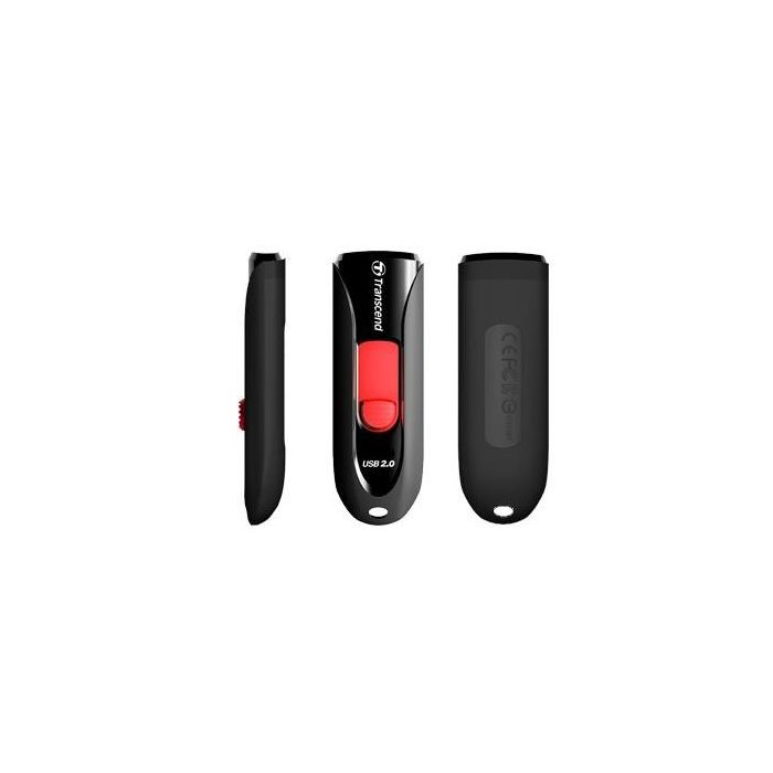 Transcend JetFlash 590 - Memoria USB 2.0 de 64GB, Stick Retráctil Tipo A en Color Negro para Windows, Mac y Linux