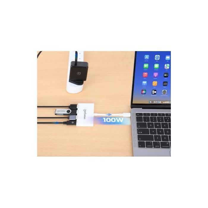 MANHATTAN 3-Port USB 3.0 Typ-C Hub mit PD Port 3x USB-A weiß 4