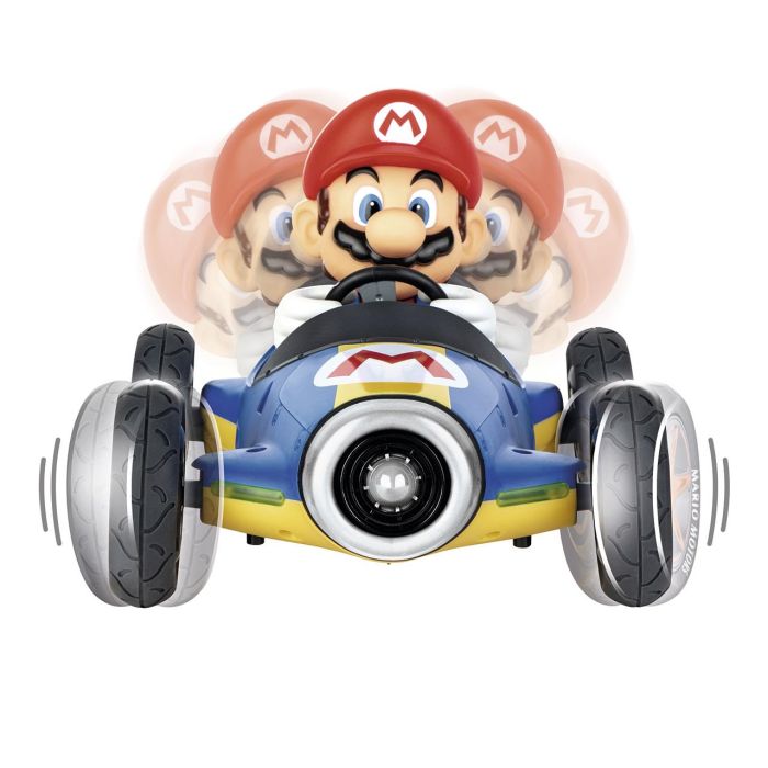 Carrera Mario Kart 8 - Mario Kart RC Mach 8 1:18, Coche de Carreras Control Remoto, Diseño Azul y Amarillo, Hasta 9 km/h, para +6 Años