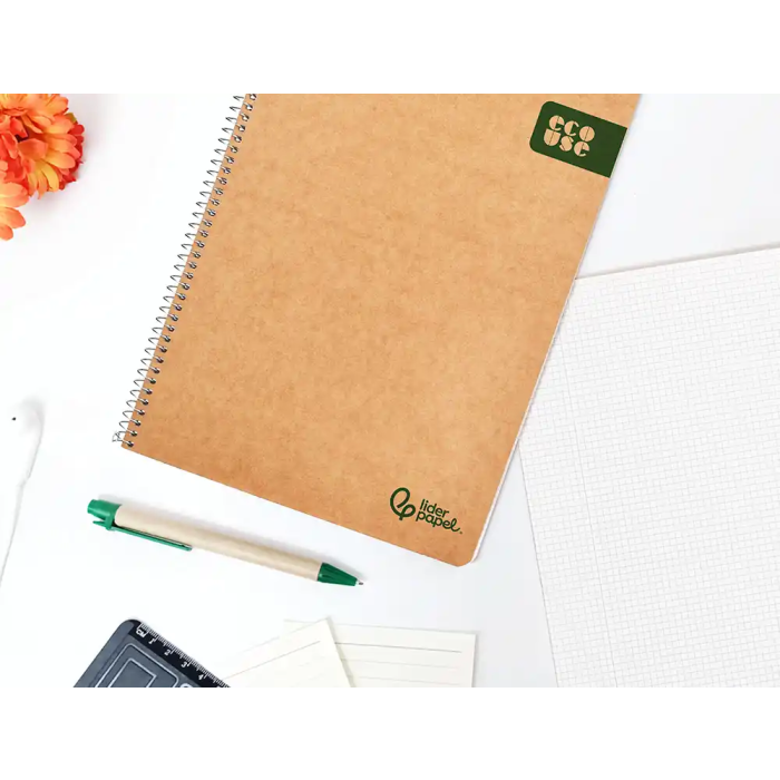 Liderpapel Cuaderno espiral A4 Ecouse tapa cartulina kraft 80 hojas papel reciclado 80gr cuadro 4mm con margen 8