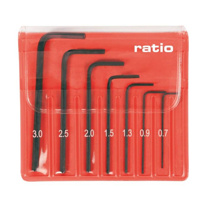 RATIO Juego de 7 Llaves Allen Acodadas de Precisión. Set de Herramientas Métricas con Medidas de 0,7 mm a 3,0 mm.