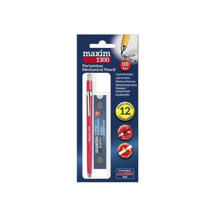 Alpino Portaminas Maxim 2.0 Hb + Caja De Minas Blíster, 2 mm, 12 minas, recargable con afilaminas