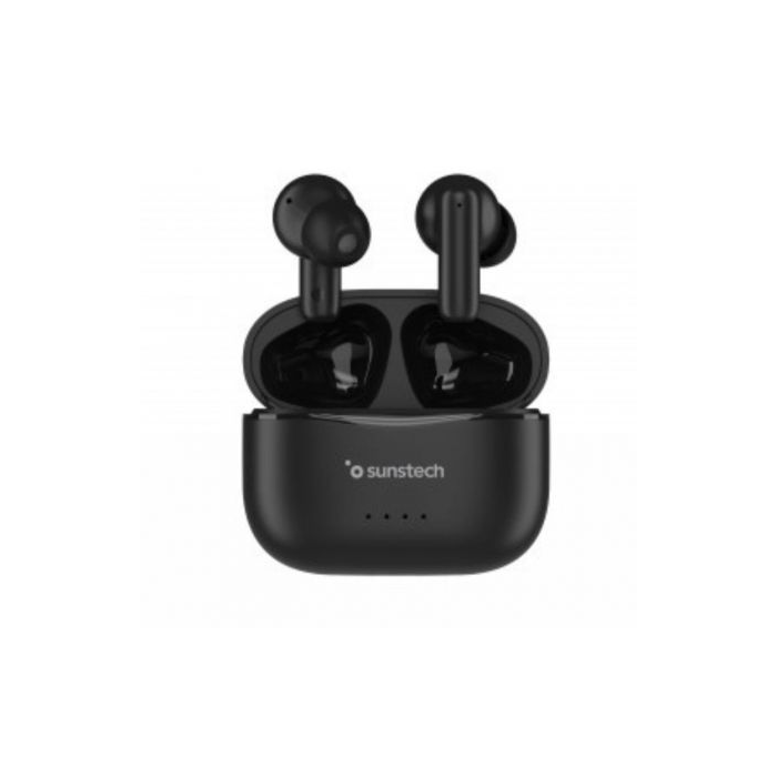 Sunstech WAVEPODSONEBK Auriculares Bluetooth 5.3 con Estuche de Carga, 13.5h de Autonomía, Micrófono, Negros