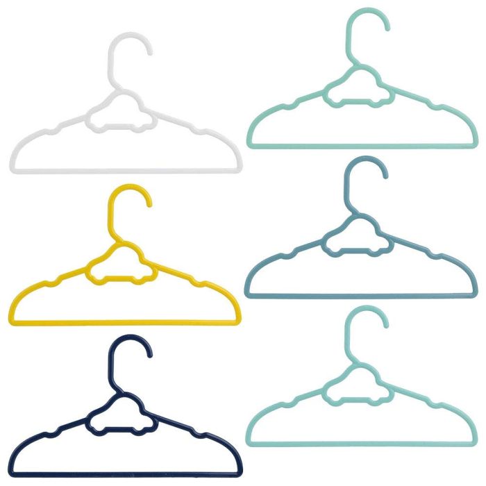 Home Deco Kids Juego De 6 Perchas Infantiles Con Modelos Surtidos: Corazones, Lazos, Coches, Nubes, Con Barra Inferior Y Muescas Laterales - 28x0,5x17 Cm 1