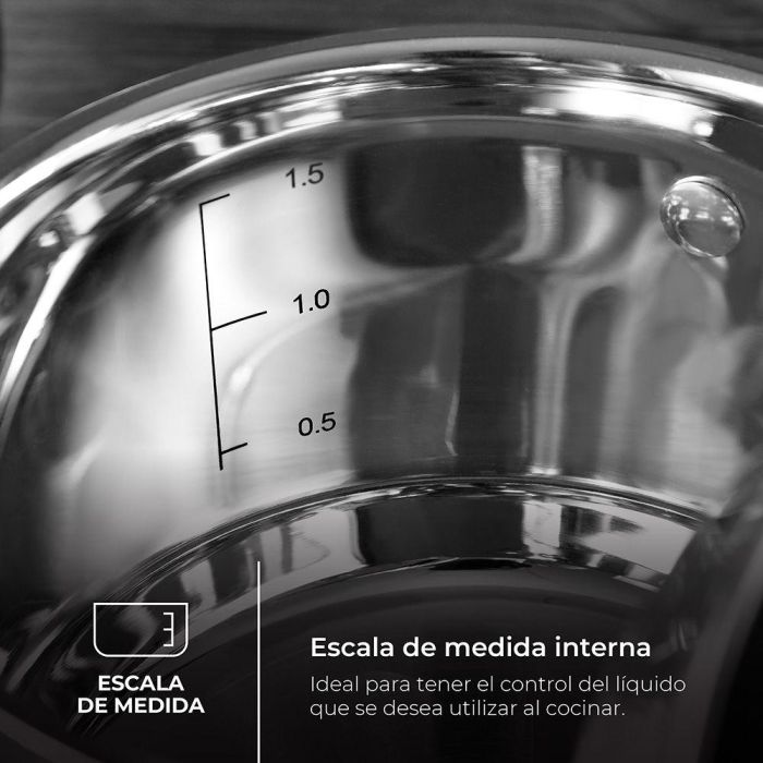 Masterpro Olla BGMP-1504-BK 1,8 l Acero Inoxidable ø16x10cm Foodies Apta Inducción Gas Eléctrica Vitrocerámica Halógeno
