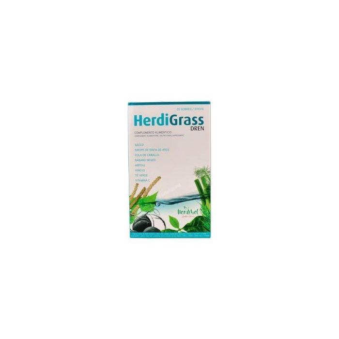 HERDIBEL Herdigras Dren 20 Sticks con Cola de Caballo, Rábano Negro, Abedul, Vitamina C. Complemento Drenante