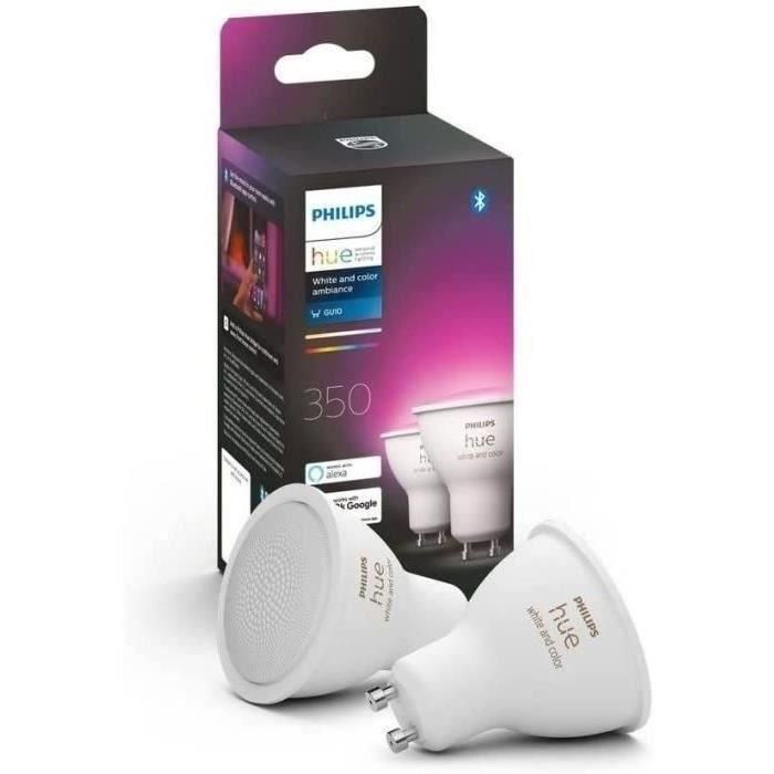 Philips Hue Bulbs LED conectado White & Color Ambiance Gu10, Bluetooth, paquete de 2, trabaja con Alexa, Google y HomeKit