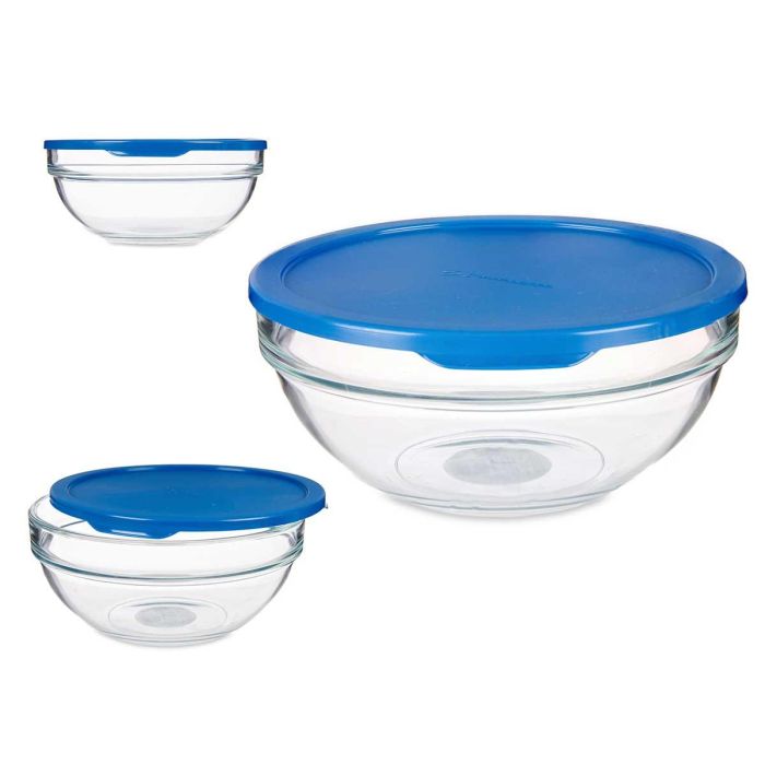 Pasabahce Fiambrera Redonda Chefs con Tapa Azul 1135ml 17x17x7cm (Set de 4)