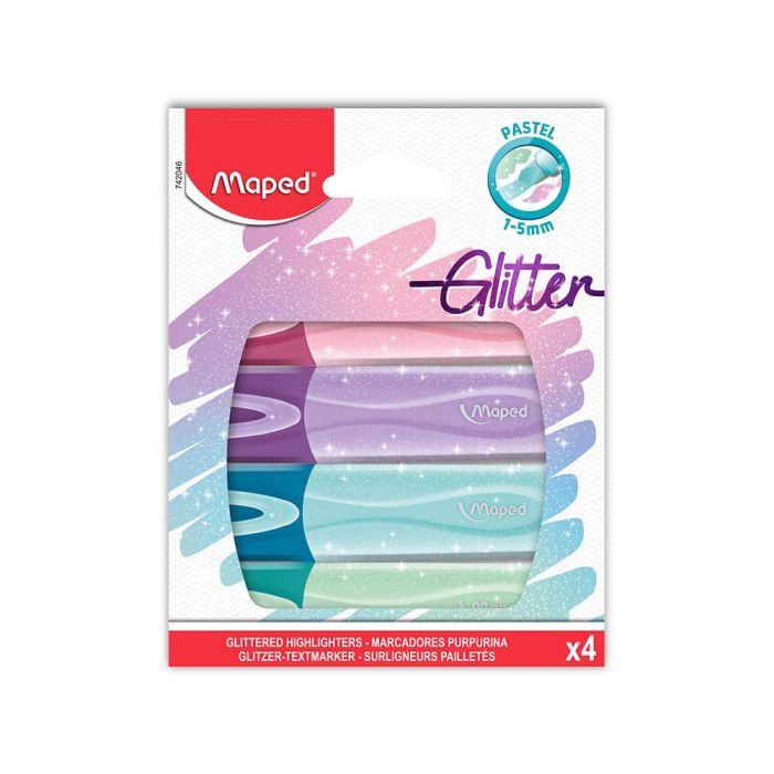 Rotulador Maped Fluorescente Peps Pastel Con Glitter Estuche De 4 Unidades Colores Surtidos 1