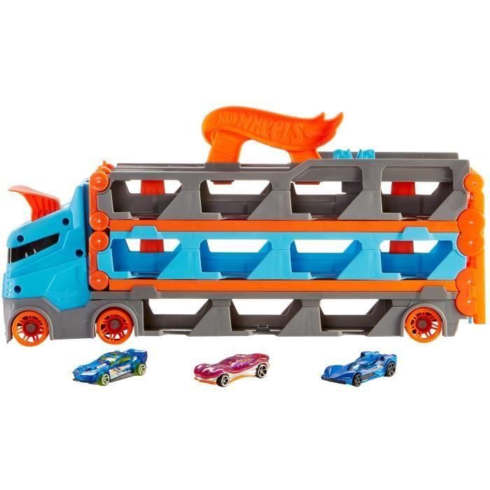 Hot Wheels GVG37 Camión Transporte Convertible Pista Desplegable 182cm para 20+ Coches con Lanzador Doble y 3 Vehículos 1 Hot Wheels GVG37 Camión Transporte Convertible Pista Desplegable 182cm para 20+ Coches con Lanzador Doble y 3 Vehículos 1