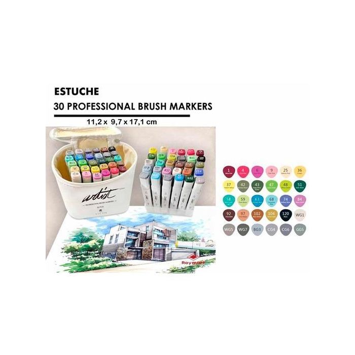 Alex Bog Rotuladores Canvas Luxe Professional Brush Marker Doble Punta Biselada-Pincel C-Surtidos Estuche 30 Ud