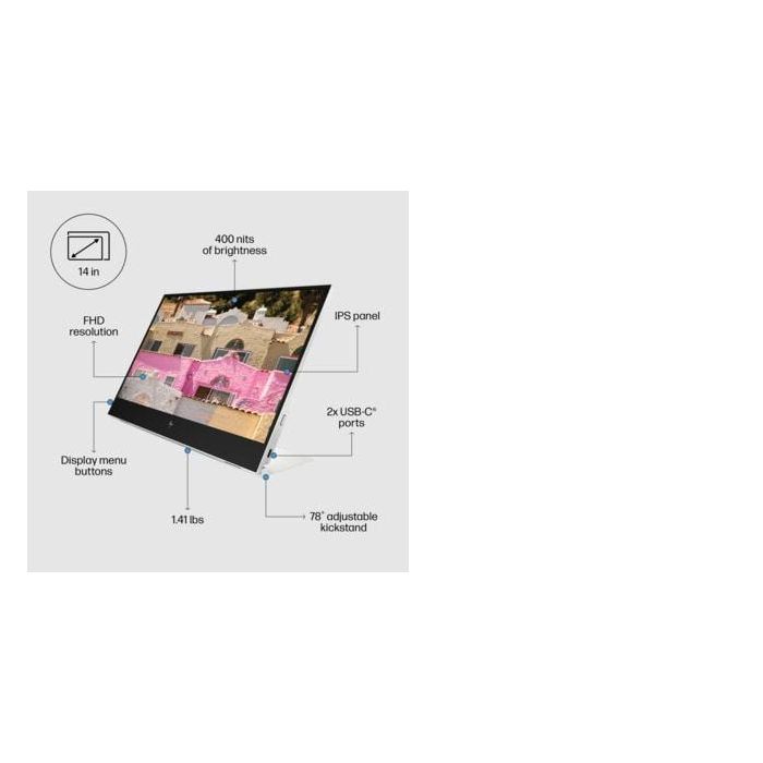 HP E14 G4 Monitor Portátil - Pantalla Brillante para Trabajar en Cualquier Lugar, Conexión USB-C 12