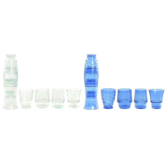 DKD Home Decor Hangzhou design 26a Vaso Mediterraneo Azul Turquesa Cristal Relieve con Pez Set de 4 8 x 27 x 8 cm Apto para lavavajillas