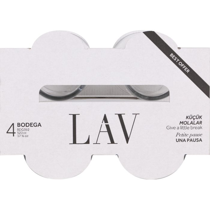 LAV Set de 4 Vasos de Sidra con Capacidad de 510 cl, Modelo Ek Bdg392Cs Best Offer, Medidas Ø 9 x 12 cm, Peso 14.83 kg (12 Cajas)