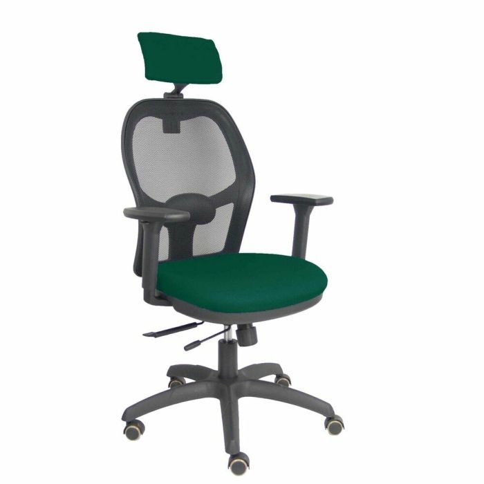 PIQUERAS Y CRESPO Silla Jorquera traslack malla negra asiento bali verde botella brazos 3D cabecero regulable PIQUERAS Y CRESPO Silla Jorquera traslack malla negra asiento bali verde botella brazos 3D cabecero regulable