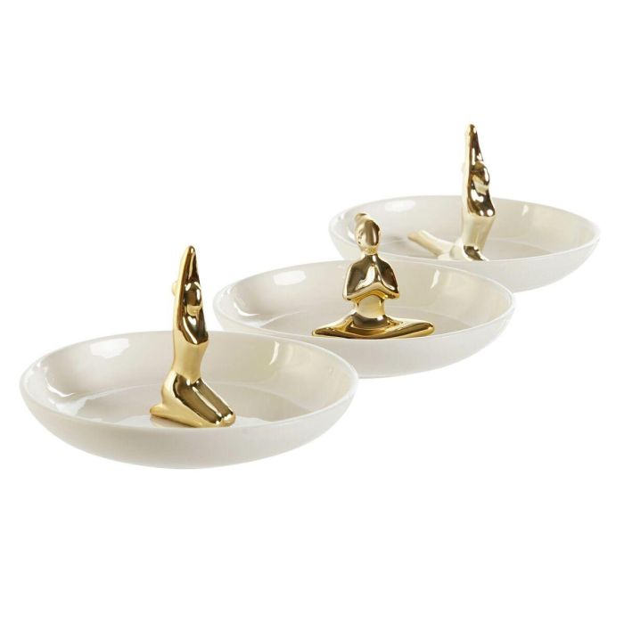 Bandeja Vaciabolsillos Glam DKD Home Decor Blanco Dorado 11 x 6.5 x 11 cm (3 Unidades) 3