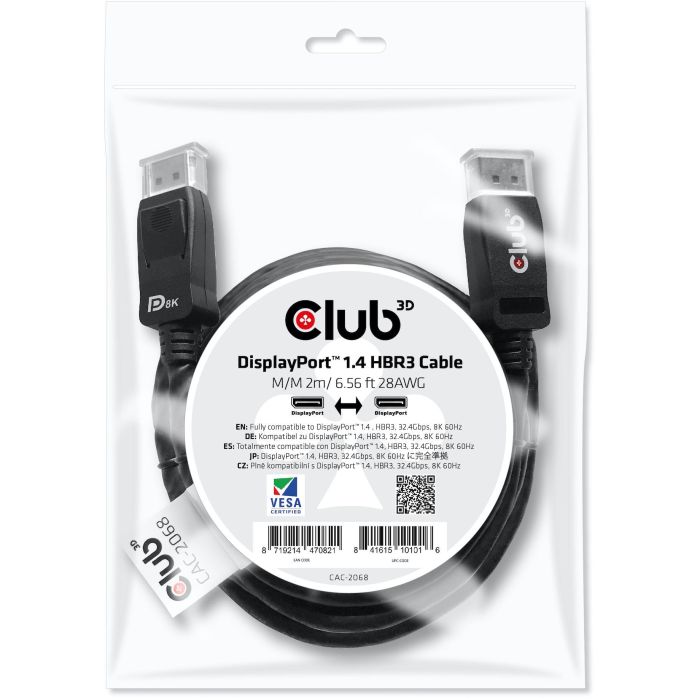 Club3D DisplayPort-Kabel 1.4 HBR3 32.4Gb/s 2m 8K60Hz St/St Polybeutel 1