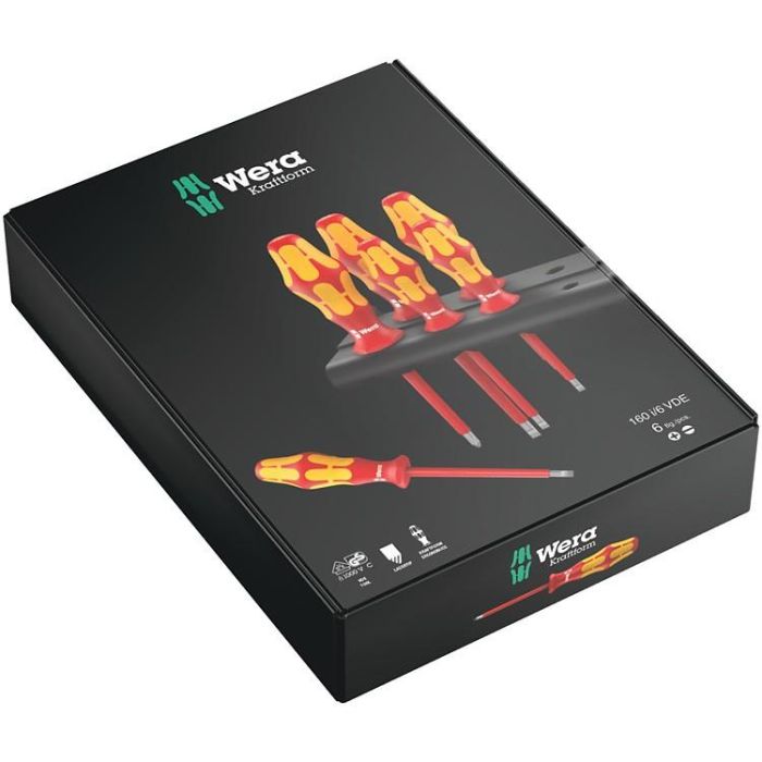 Wera 160i/6 - Juego de Destornilladores Aislados VDE, Serie 100 Plus, con Rack, 6 Piezas Phillips y Planos 1 Wera 160i/6 - Juego de Destornilladores Aislados VDE, Serie 100 Plus, con Rack, 6 Piezas Phillips y Planos 1