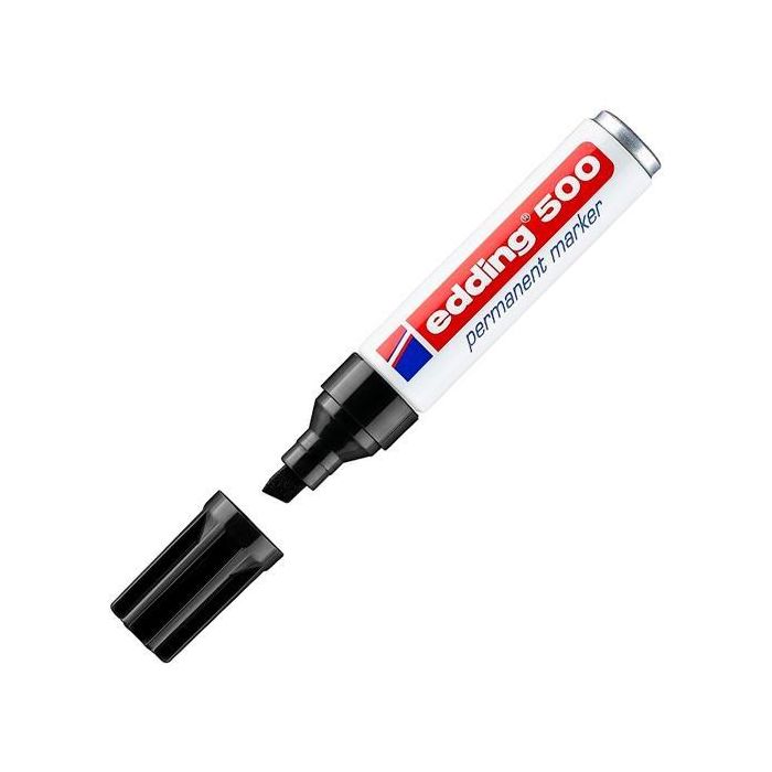 Edding Marcador Permanente 500 Negro, punta biselada 2-7mm, para papel, cartón, metal y vidrio, pack 10 unidades (10 Unidades)