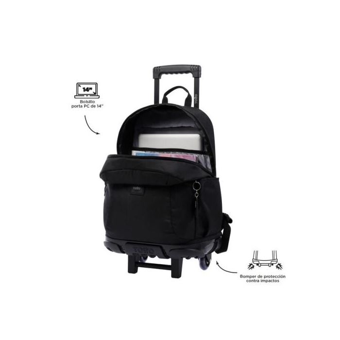 Totto Mochila Escolar con Ruedas Grande Negra Trik - MA03TKI003-22200-N01, 27L, PC 14", Refuerzo PVC 1