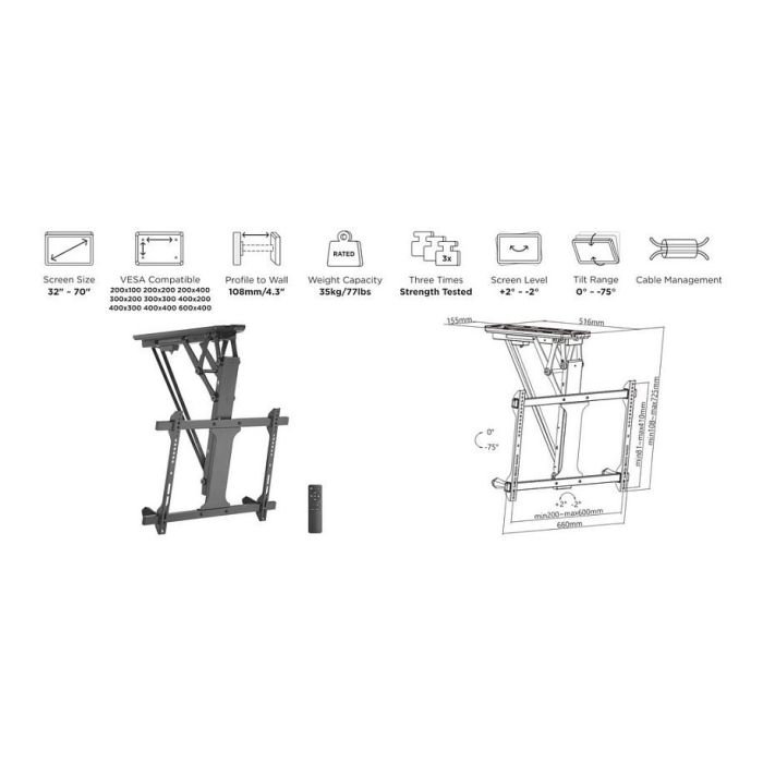 Equip Soporte Techo Motorizado Pantalla TV 32" Hasta 70" Compatible VESA 600x400 y Gestión de Cables Integrada 10