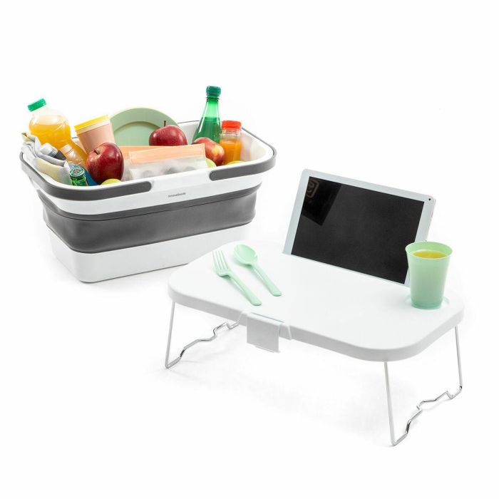 Cesta de Picnic Plegable con Tapa-Mesa Pickning InnovaGoods 17 Cesta de Picnic Plegable con Tapa-Mesa Pickning InnovaGoods 17