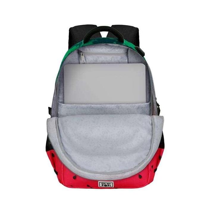 Karactermania OMP! Run. Plus FAN Melty Melo Mochila Verde 44x34x21 cm con Gran Capacidad, 3 Compartimentos, Bolsillo para Portátil y Puerto USB 8