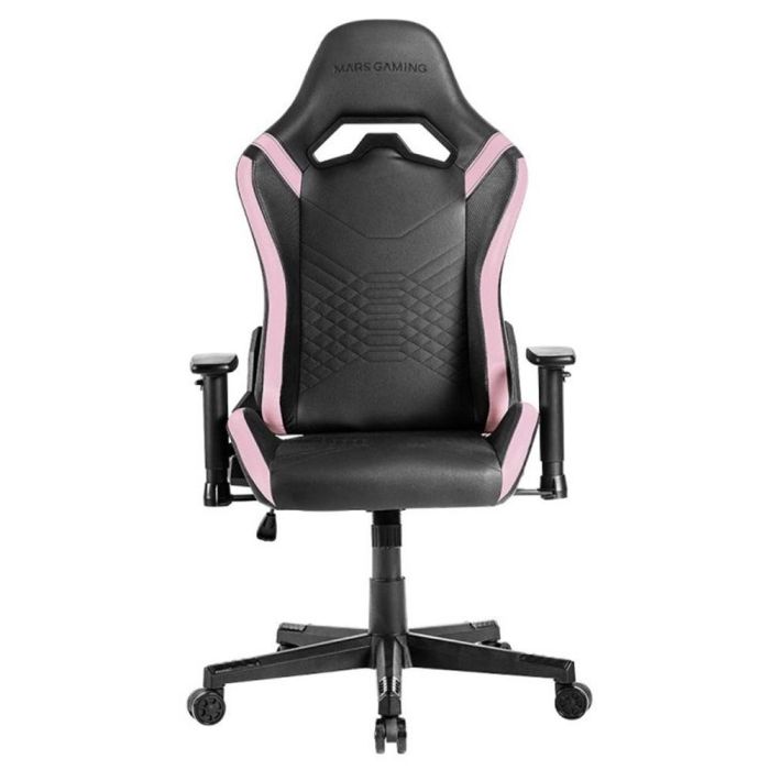 Mars Gaming MGCPRO Silla gaming ergonómica de piel sintética negra y rosa con reposabrazos 2D y cojines extraíbles, soporta hasta 150kg