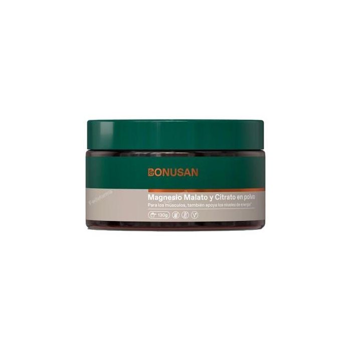 BONUSAN Magnesio Malato y Citrato en polvo 130g sabor limón, reduce cansancio y fatiga, fácil de disolver