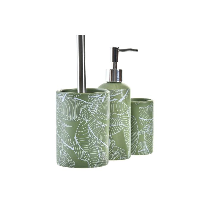 DKD Home Decor Baño Tropical Set de 3 Piezas en Dolomita y PP, Verde y Plateado, 37 cm Alto 2