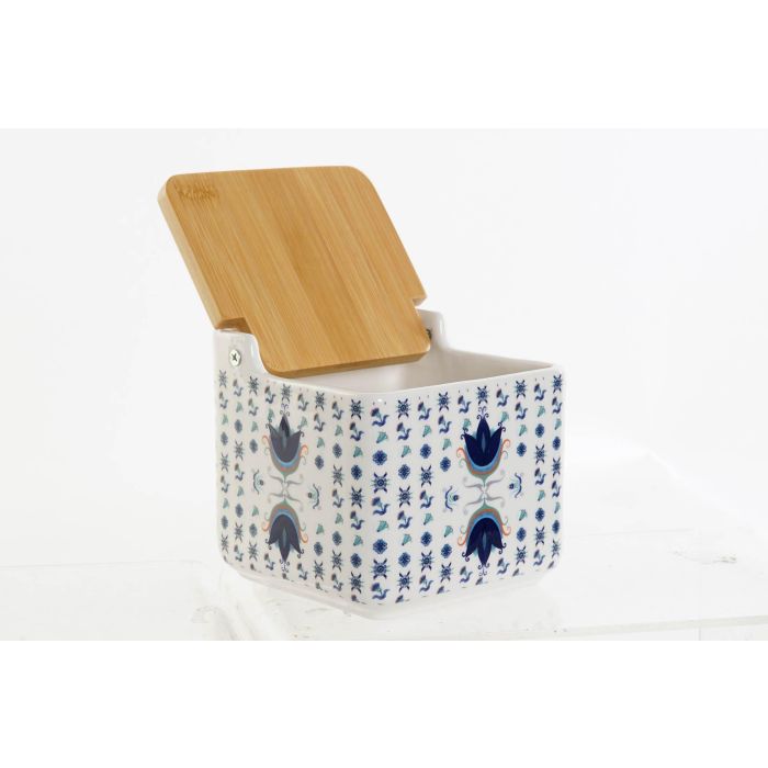 DKD Home Decor Salero Tradicional Azulejos Retro Azul Blanco Dolomita Bambú 12.5 x 12.5 x 12 cm (4 Unidades) 3