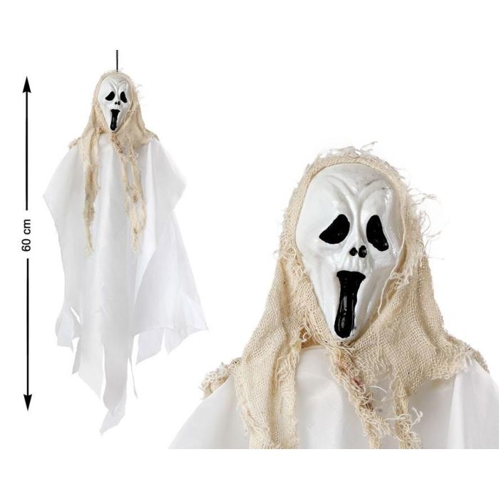 Colgante Fantasma Blanco 60 cm Con Capucha Y Máscara De Miedo