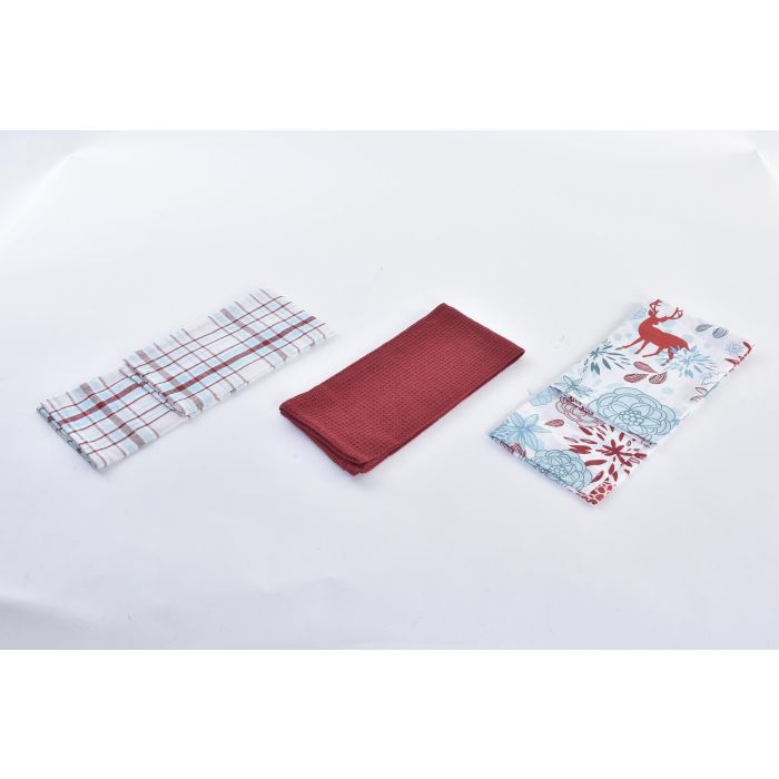 DKD Home Decor Paño de Navidad Moderno Algodón Azul Celeste Rojo Diseño Reno 40x60 cm Set 3 Piezas 170 gsm 1