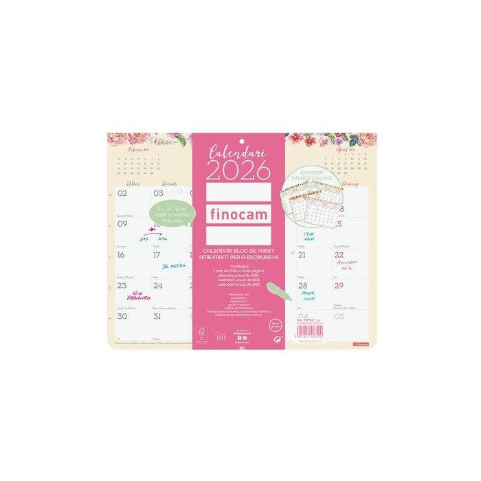 Calendari (2026) Catalan Finocam Paret Design Bloc Iman Mensual Per Escriure 250X200