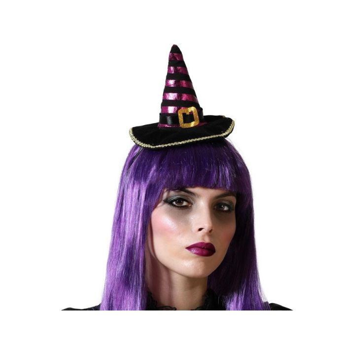 Diadema Sombrero Bruja Morado Dorado - Ideal para Halloween, Fiestas y Carnavales