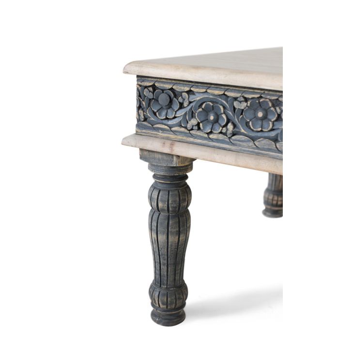 GINER Y COLOMER Mesa de Centro de Madera de Mango y Hierro, Blanco y Azul, 140x70 cm 3