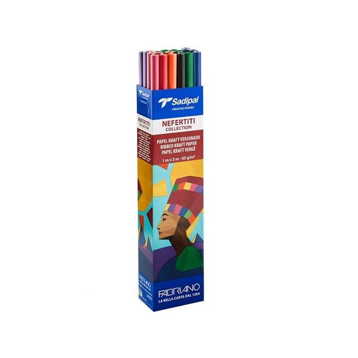 Sadipal Caja Expositora 30 Rollos Papel Kraft Verjurado 65 gr 1x3M Nefertiti Collection Nuevo Surtido