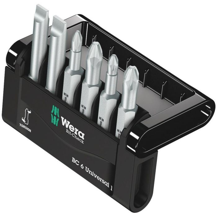 Wera 6 Universal 1 Juego de Puntas Magnéticas, 6 Piezas, Phillips (PH1, PH2), Pozidriv (PZ1, PZ2) y Ranura