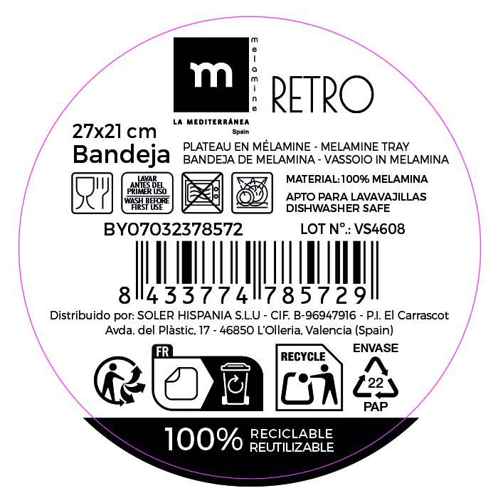 Bandeja Melaminada Retro 27x21 cm 3 Surtidos La Mediterran - Inde (18 Unidades) 7 Bandeja Melaminada Retro 27x21 cm 3 Surtidos La Mediterran - Inde (18 Unidades) 7