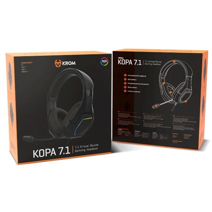 Krom NXKROMKOPA71BK Auriculares Gaming Kopa 7.1 Sonido Virtual 7.1 USB con Micrófono Omnidireccional RGB para PC, PS4, PS5, Switch Negros 3