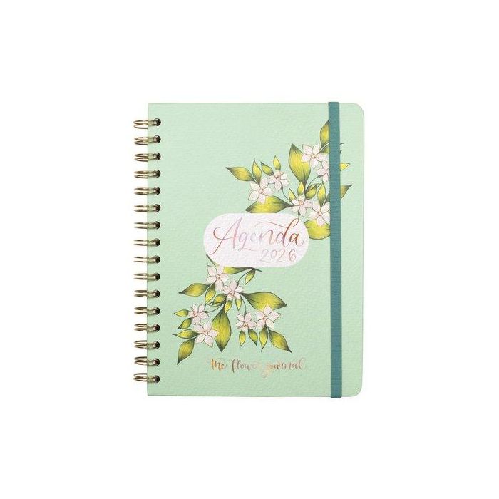 Agenda Anual (2026) Catalan Finocam Flower Journal Wire-O Tapa Extra Con Goma E10 155X212 S/V Apais. Verd