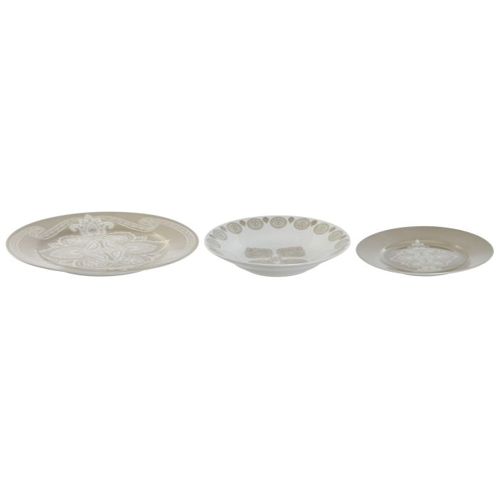 Vajilla Indio DKD Home Decor Beige Blanco 27 x 2 x 27 cm Set de 18 1 Vajilla Indio DKD Home Decor Beige Blanco 27 x 2 x 27 cm Set de 18 1
