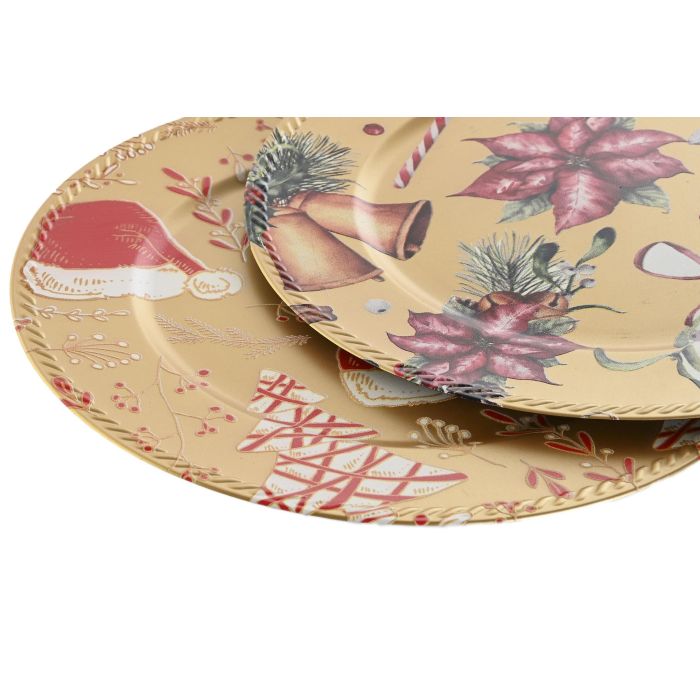 DKD Home Decor Centro Mesa Navidad Tradicional Dorado Rojo 33 x 2 x 33 cm (12 Unidades) 1